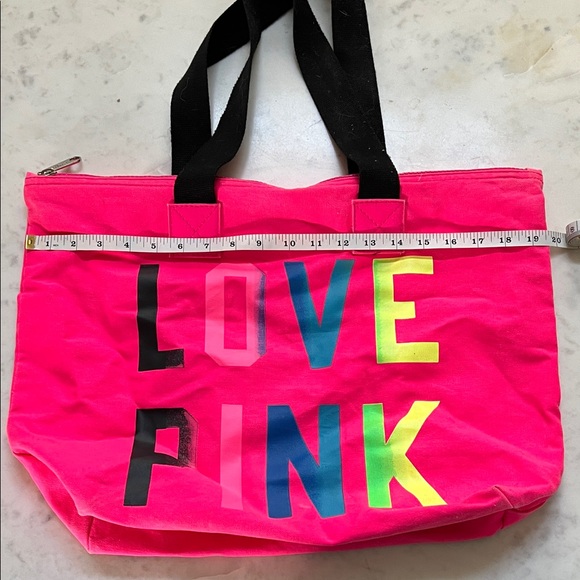 Victoria's Secret Neon Pink Tote with Black Straps - Picture 2 of 6
